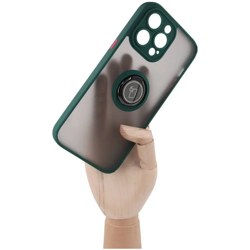 Wholesale Bizon Case Hybrid Ring Apple iPhone 14 Pro Max smoky with a dark green frame - BIZ256 - {ean13} - Hurt