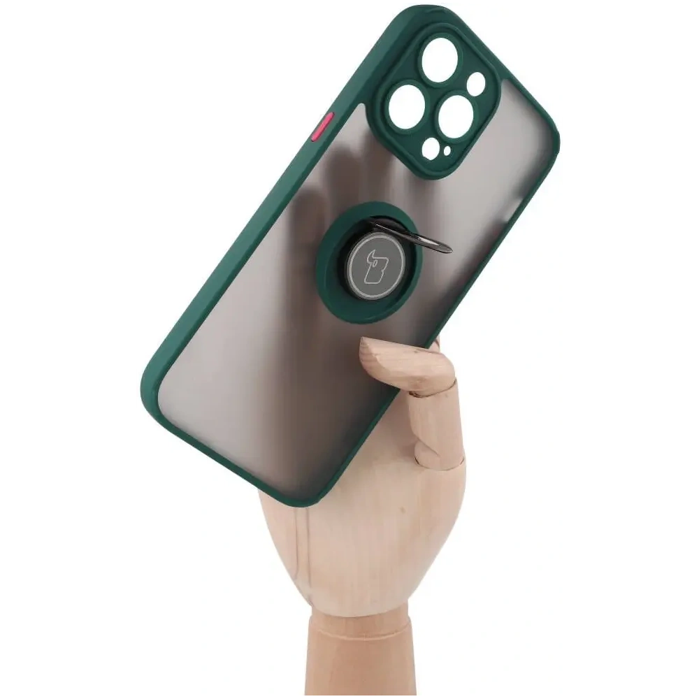 Wholesale Bizon Case Hybrid Ring Apple iPhone 14 Pro Max smoky with a dark green frame - BIZ256 - {ean13} - Hurt