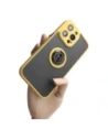 Etui z uchwytem na palec Bizon Case Hybrid Ring do Apple iPhone 14 Pro Max kouřové s žlutým rámem