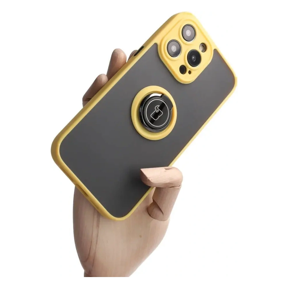 Wholesale Bizon Case Hybrid Ring Apple iPhone 14 Pro Max smoky with a yellow frame - BIZ260 - {ean13} - Hurt