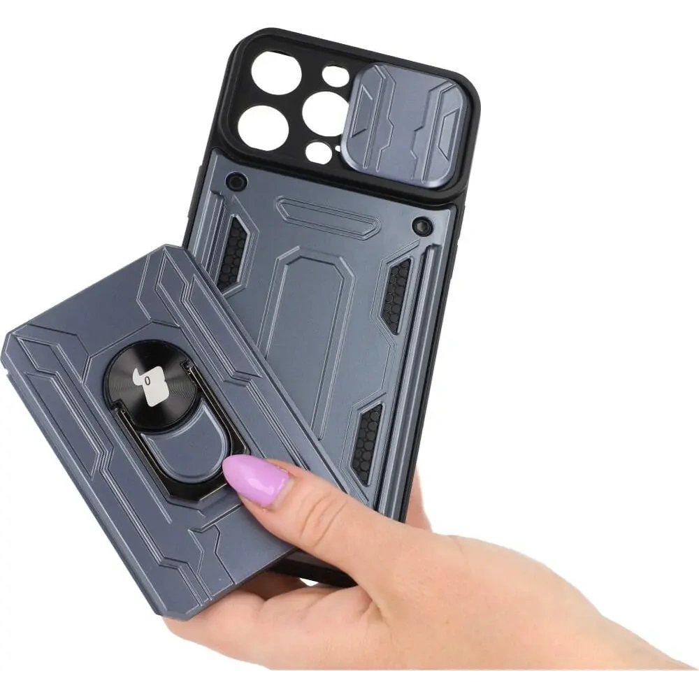 Hurtownia GSM - Bizon Case Camshield Slot pentru Card Ring Apple iPhone 14 Pro Max gri - BIZ262 - {ean13} - Hurt