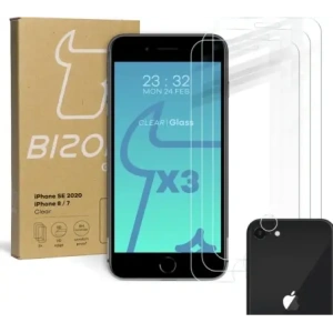 Hurtownia GSM - Bizon üveg Átlátszó edzett üveg - 3 db. + lencse üveg Apple iPhone SE 2022/2020 8/7 - BIZ275 - {ean13} - Hurt