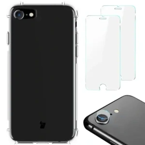 Hurtownia GSM - Bizon Case Clear Pack tok + 2x kijelző üveg + lencse üveg Apple iPhone SE 2022/2020 8/7 átlátszó - BIZ276 - {ean13} - Hurt