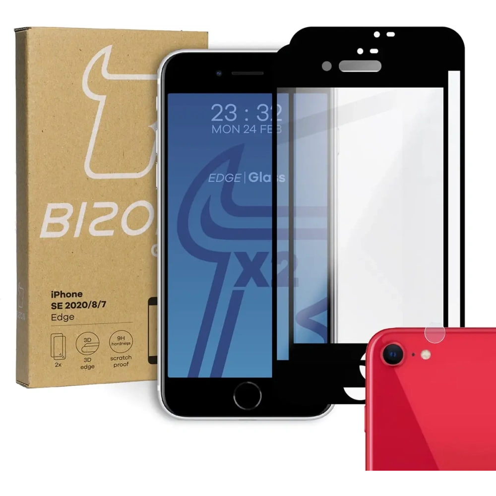 Hurtownia GSM - Bizon Glass Edge edzett üveg - [2 PACK] + lencsevédelem Apple iPhone SE 2022/2020 8/7 fekete - BIZ281 - {ean13} - Hurt
