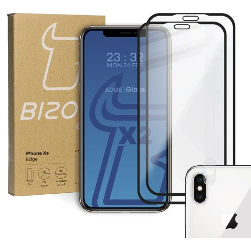 Szkło hartowane Bizon Glass Edge - [2 PACK] + ochrona na obiektyw Apple iPhone Xs / X czarne