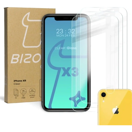 Szkło hartowane Bizon Glass Clear - 3 szt. + obiektyw Apple iPhone Xr