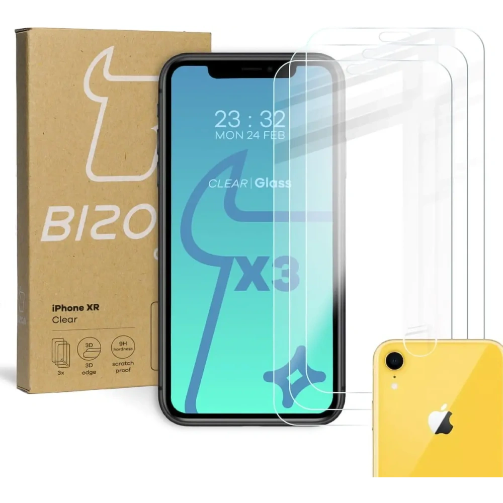 Hurtownia GSM - Bizon Glass Klarglas gehärtetes Glas - 3 Stück + Linsenglas Apple iPhone Xr - BIZ286 - {ean13} - Hurt