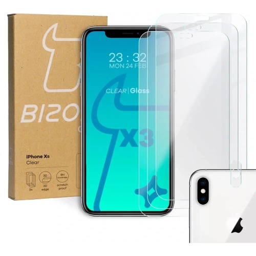 Szkło hartowane Bizon Glass Clear - 3 szt. + obiektyw Apple iPhone Xs