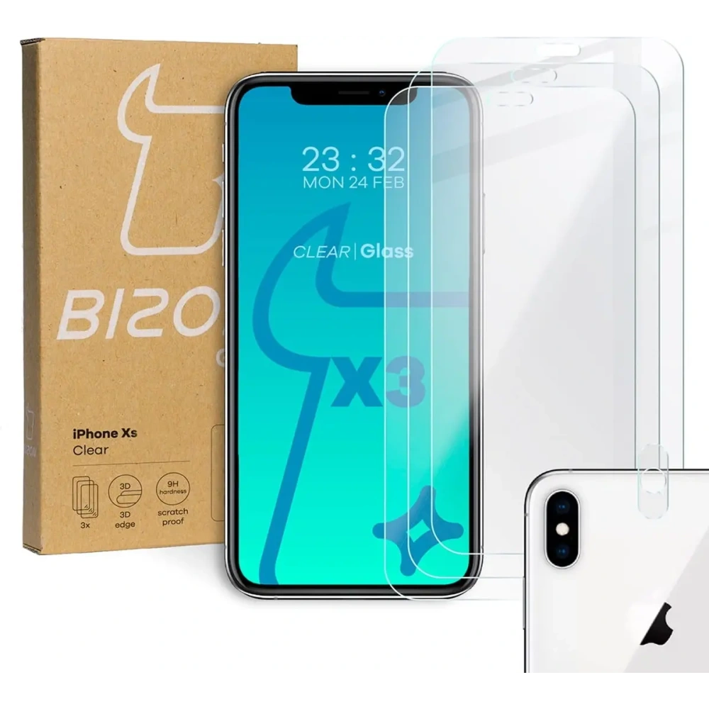 Hurtownia GSM - Bizon Glass Clear sticlă temperată - 3 buc. + sticlă lentilă Apple iPhone Xs - BIZ287 - {ean13} - Hurt