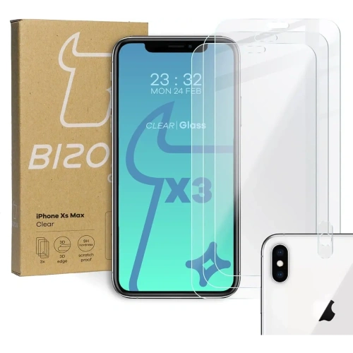 Szkło hartowane Bizon Glass Clear - 3 szt. + obiektyw Apple iPhone Xs Max