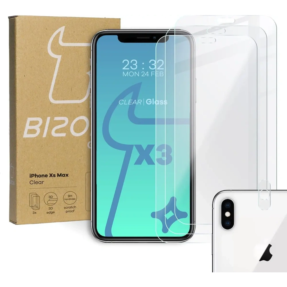 Wholesale Bizon Glass Clear tempered glass - 3 pcs. + lens glass Apple iPhone Xs Max - BIZ288 - {ean13} - Hurt