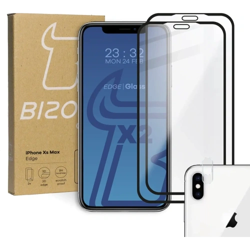 Szkło hartowane Bizon Glass Edge CF - [2 PACK] + ochrona na obiektyw Apple iPhone Xs Max czarne