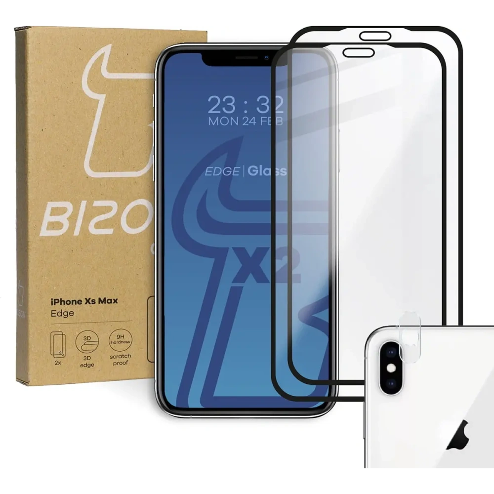Hurtownia GSM - Bizon Glass Edge CF sticlă temperată - [2 PACK] + protecție pentru lentile Apple iPhone Xs Max negru - BIZ291 - {ean13} - Hurt