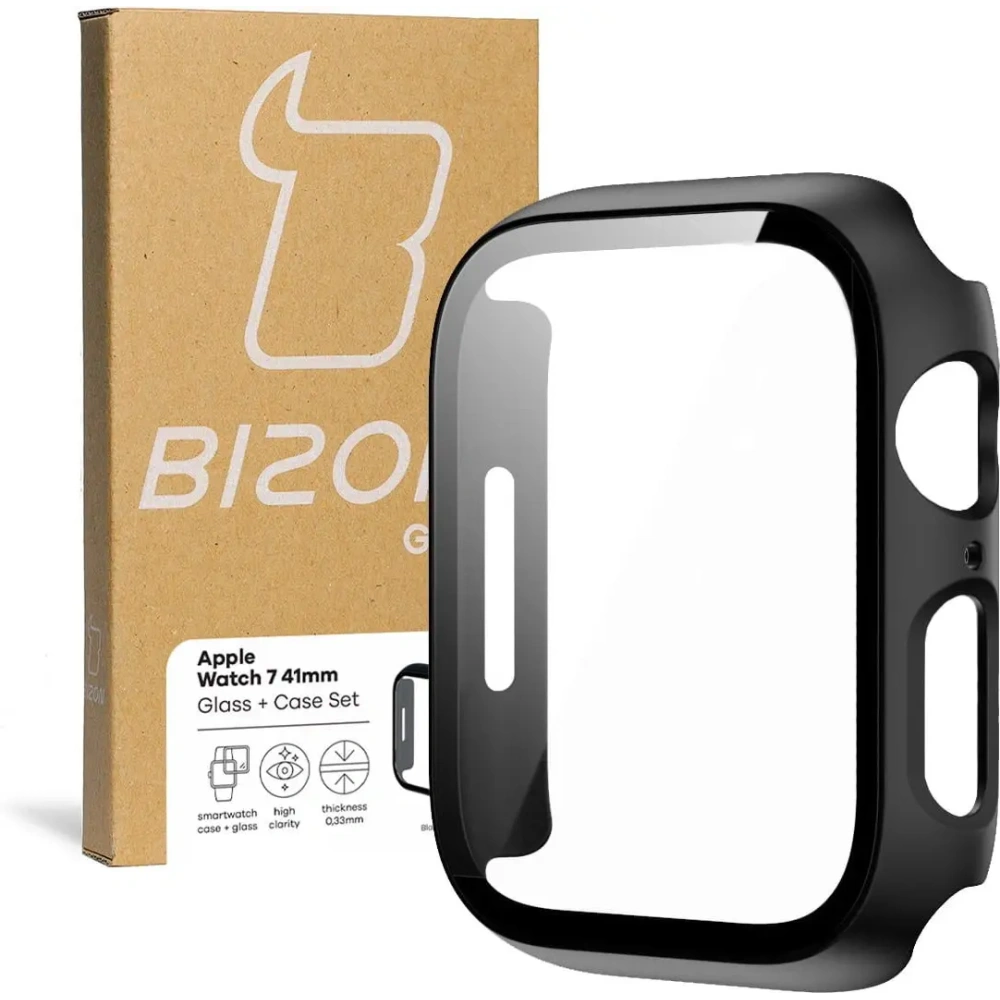 Hurtownia GSM - Bizon Case Case + Üveg Készlet Apple Watch 8/7 41mm fekete - BIZ293 - {ean13} - Hurt