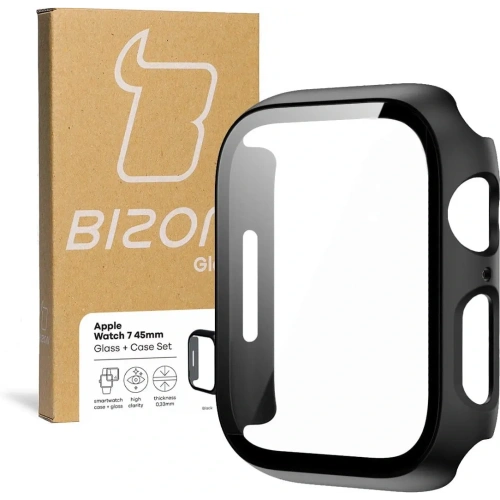 Etui ze szkłem Bizon Case Case + Glass Set Apple Watch 8/7 45mm czarne