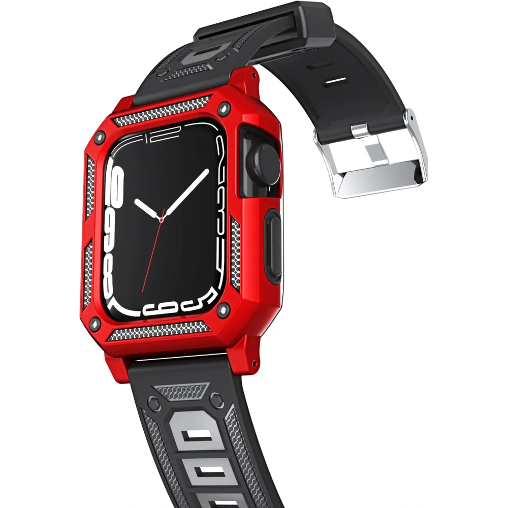 Hurtownia GSM - Bizon Strap + Carcasa Armor pentru Ceas Apple Watch 44 / 45mm roșu - BIZ304 - {ean13} - Hurt