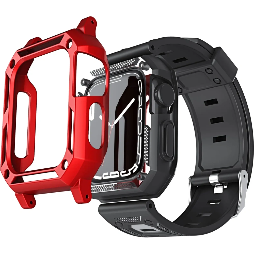 Hurtownia GSM - Bizon Strap + Carcasa Armor pentru Ceas Apple Watch 44 / 45mm roșu - BIZ304 - {ean13} - Hurt