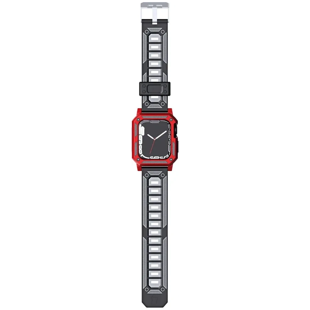 Hurtownia GSM - Bizon Strap + Carcasa Armor pentru Ceas Apple Watch 44 / 45mm roșu - BIZ304 - {ean13} - Hurt