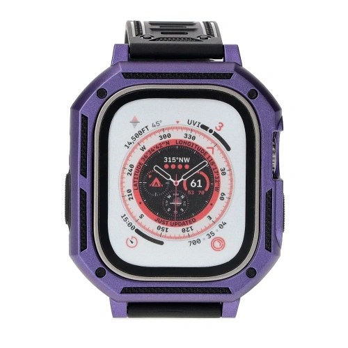 Etui z paskiem Bizon Strap + Case Watch Armor do Apple Watch Ultra 49mm fioletowe