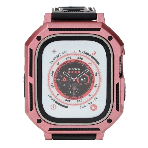 Etui z paskiem Bizon Strap + Case Watch Armor do Apple Watch Ultra 49mm jasnoróżowe