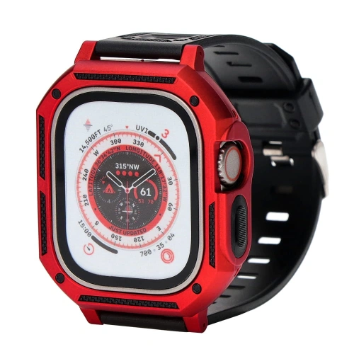 Etui z paskiem Bizon Strap + Case Watch Armor do Apple Watch Ultra 49mm czerwone