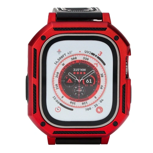 Etui z paskiem Bizon Strap + Case Watch Armor do Apple Watch Ultra 49mm czerwone