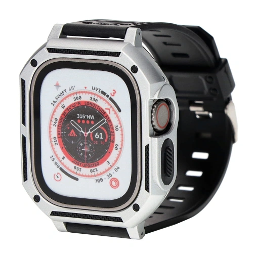 Etui z paskiem Bizon Strap + Case Watch Armor do Apple Watch Ultra 49mm srebrne