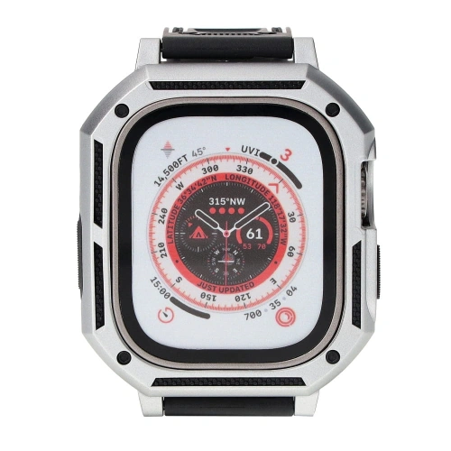Etui z paskiem Bizon Strap + Case Watch Armor do Apple Watch Ultra 49mm srebrne