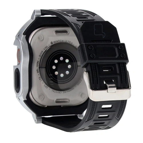 Etui z paskiem Bizon Strap + Case Watch Armor do Apple Watch Ultra 49mm srebrne