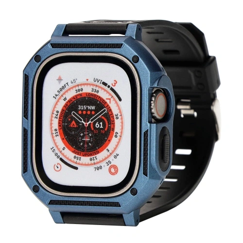 Etui z paskiem Bizon Strap + Case Watch Armor do Apple Watch Ultra 49mm granatowe