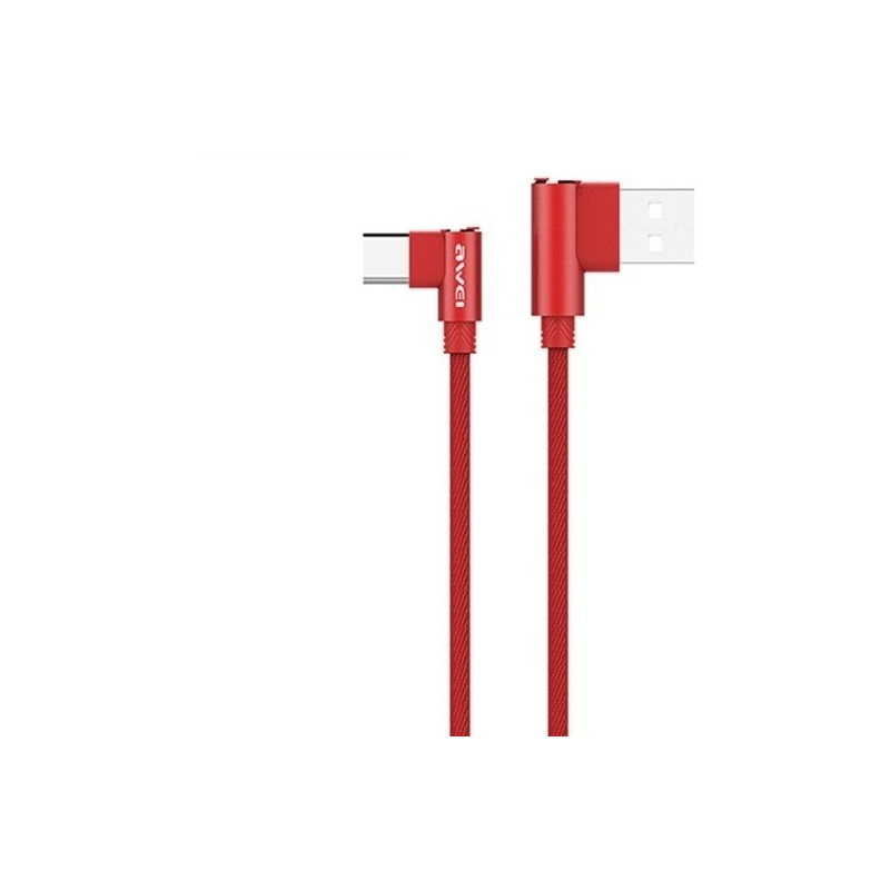 Hurtownia Awei - 6954284017596 - AWEI003RED - AWEI kabel pleciony kątowy CL-35 USB-C 1,5m 2.4A Fast Charging czerwony/red - B2B homescreen