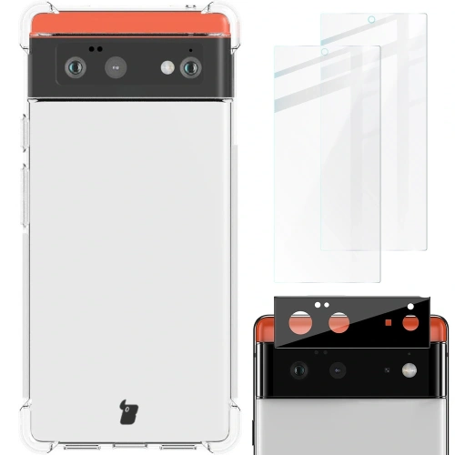 Etui + 2x szkło na ekran + obiektyw Bizon Case Clear Pack do Google Pixel 6 przezroczyste