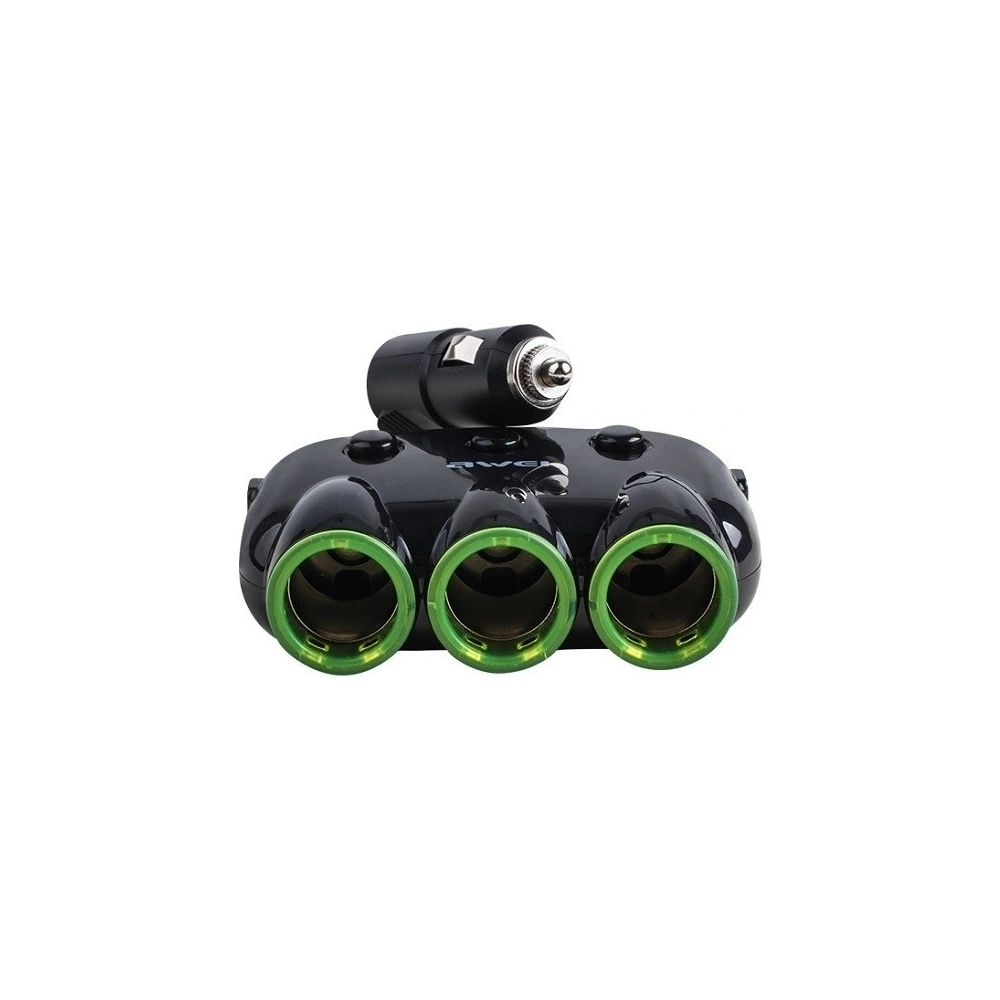 Hurtownia GSM - AWEI rozgałęźnik samochodowy C-35 3 gniazda zapalniczki 12V + 2 USB, rozdzielacz czarny/black - AWEI006BLK - {ean13} - Hurt