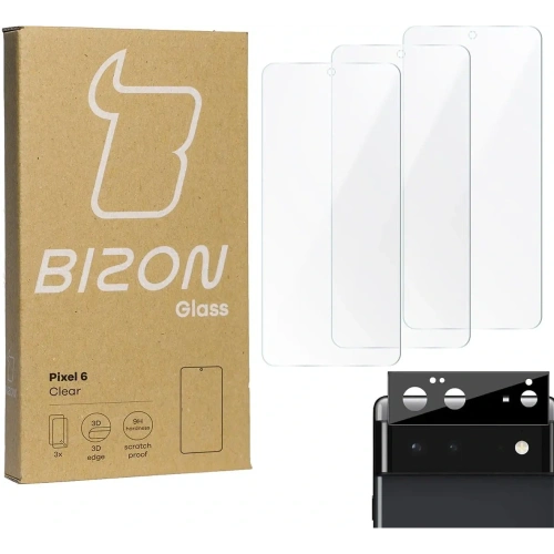 Szkło hartowane Bizon Glass Clear - 3 szt. + obiektyw Google Pixel 6