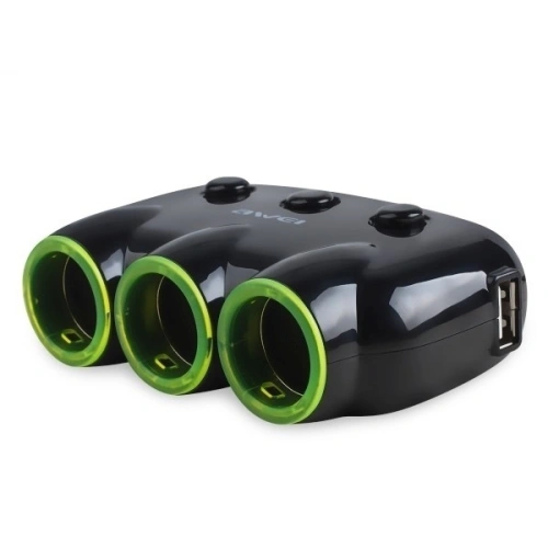 AWEI rozgałęźnik samochodowy C-35 3 gniazda zapalniczki 12V + 2 USB, rozdzielacz czarny/black