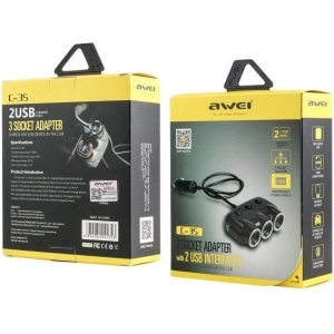 Hurtownia GSM - AWEI rozgałęźnik samochodowy C-35 3 gniazda zapalniczki 12V + 2 USB, rozdzielacz czarny/black - AWEI006BLK - {ean13} - Hurt