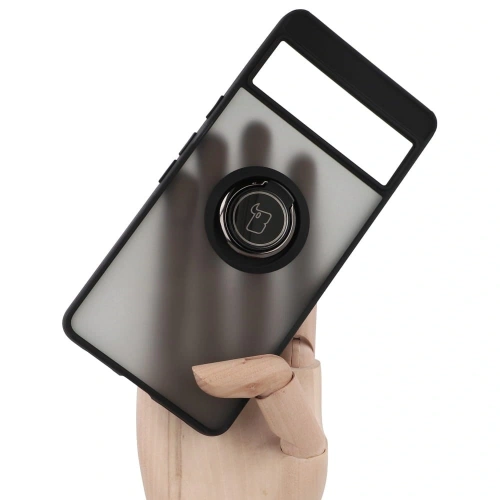 Etui z uchwytem na palec Bizon Case Hybrid Ring do Google Pixel 7 przydymione z czarną ramką