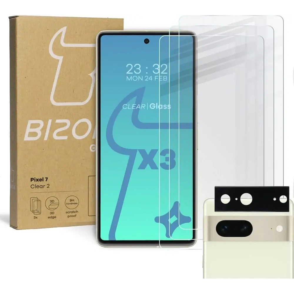 Hurtownia GSM - BIZON Clear 2 3x sticlă de ecran + sticlă pentru cameră Google Pixel 7 - BIZ345 - {ean13} - Hurt