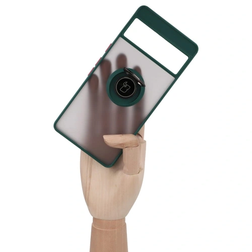 Etui z uchwytem na palec Bizon Case Hybrid Ring do Google Pixel 7 Pro przydymione z ciemnozieloną ramką