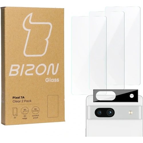 3x Szkło na ekran + szkło na aparat BIZON Clear do Pixel 7A