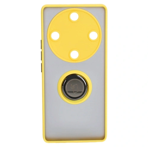 Etui z uchwytem na palec Bizon Case Hybrid Ring do Honor Magic5 Lite przydymione z żółtą ramką