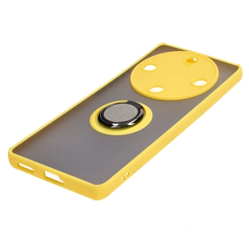 Etui z uchwytem na palec Bizon Case Hybrid Ring do Honor Magic5 Lite przydymione z żółtą ramką