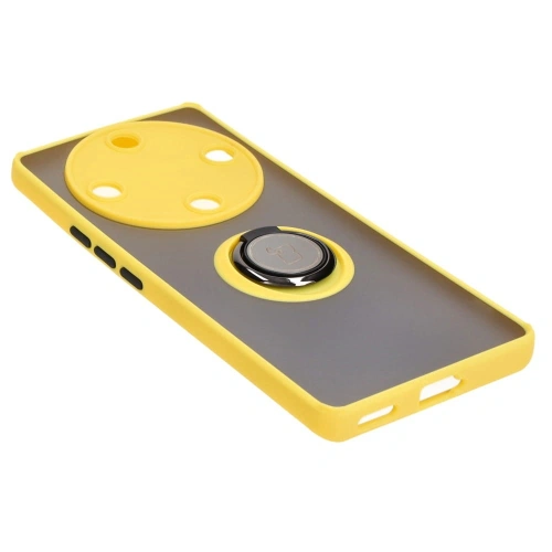 Etui z uchwytem na palec Bizon Case Hybrid Ring do Honor Magic5 Lite przydymione z żółtą ramką