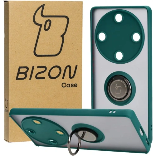 Etui z uchwytem na palec Bizon Case Hybrid Ring do Honor Magic5 Lite przydymione z ciemnozieloną ramką