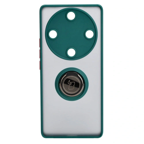 Etui z uchwytem na palec Bizon Case Hybrid Ring do Honor Magic5 Lite przydymione z ciemnozieloną ramką