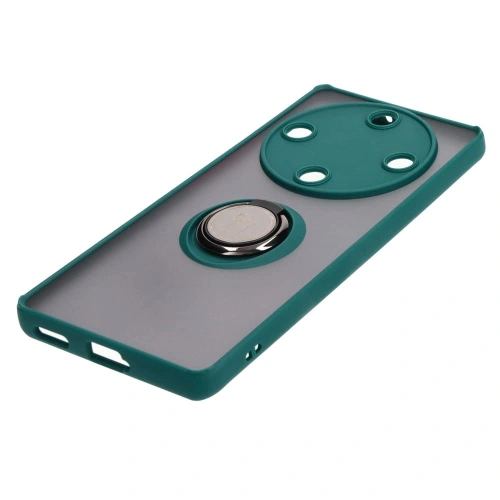 Etui z uchwytem na palec Bizon Case Hybrid Ring do Honor Magic5 Lite przydymione z ciemnozieloną ramką