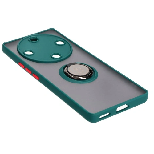 Etui z uchwytem na palec Bizon Case Hybrid Ring do Honor Magic5 Lite przydymione z ciemnozieloną ramką