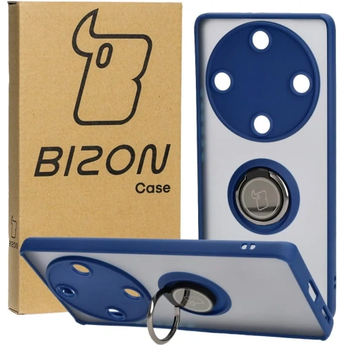 Etui z uchwytem na palec Bizon Case Hybrid Ring do Honor Magic5 Lite przydymione z granatową ramką
