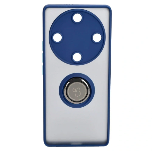Etui z uchwytem na palec Bizon Case Hybrid Ring do Honor Magic5 Lite przydymione z granatową ramką