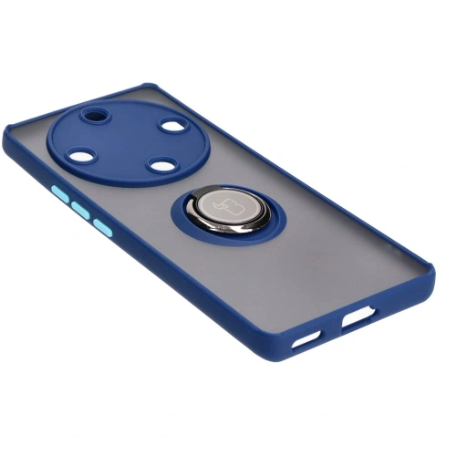 Etui z uchwytem na palec Bizon Case Hybrid Ring do Honor Magic5 Lite przydymione z granatową ramką